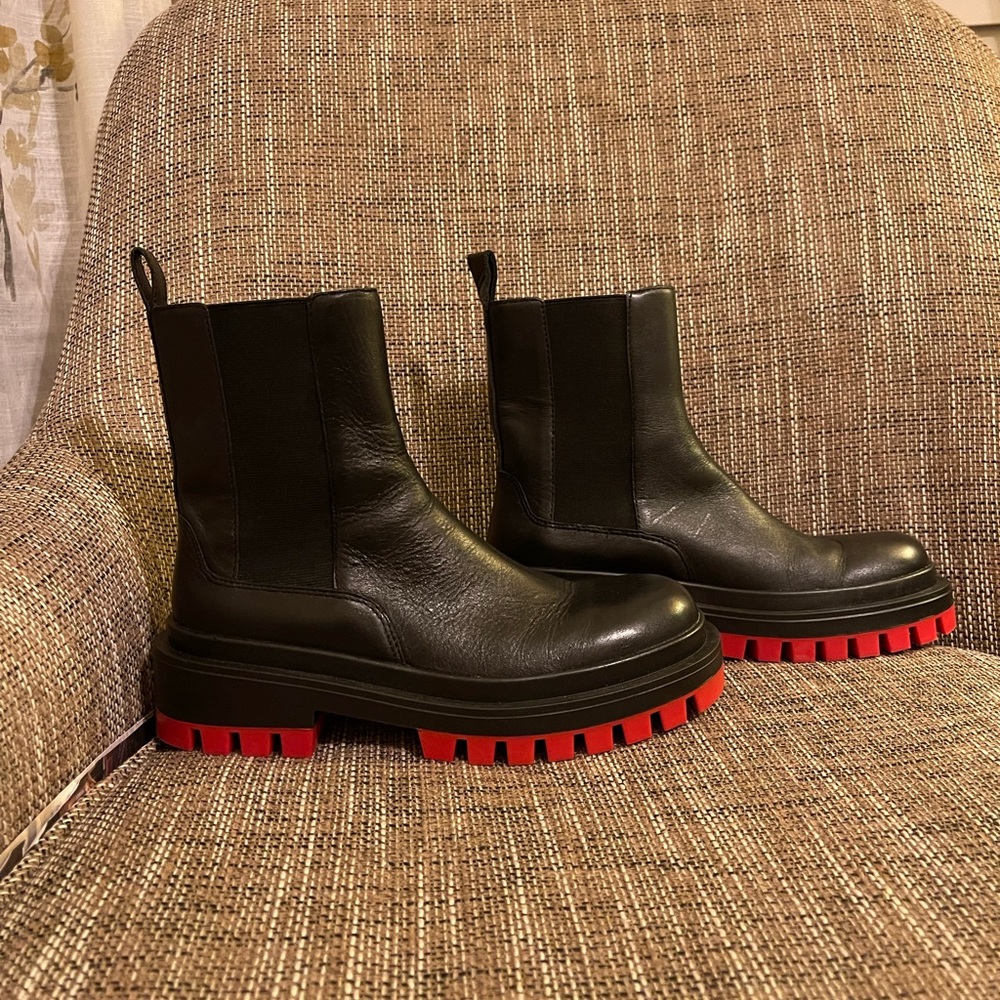 Zara booties with waffle bottom in red